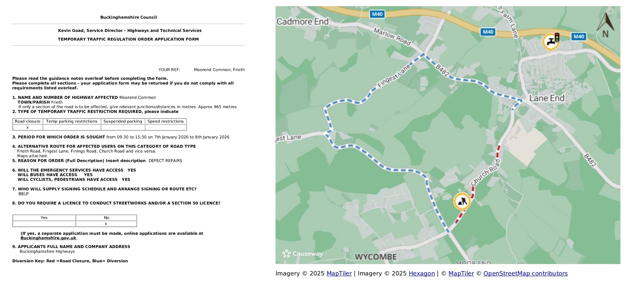 Road Closure - Moorend Common, Frieth
