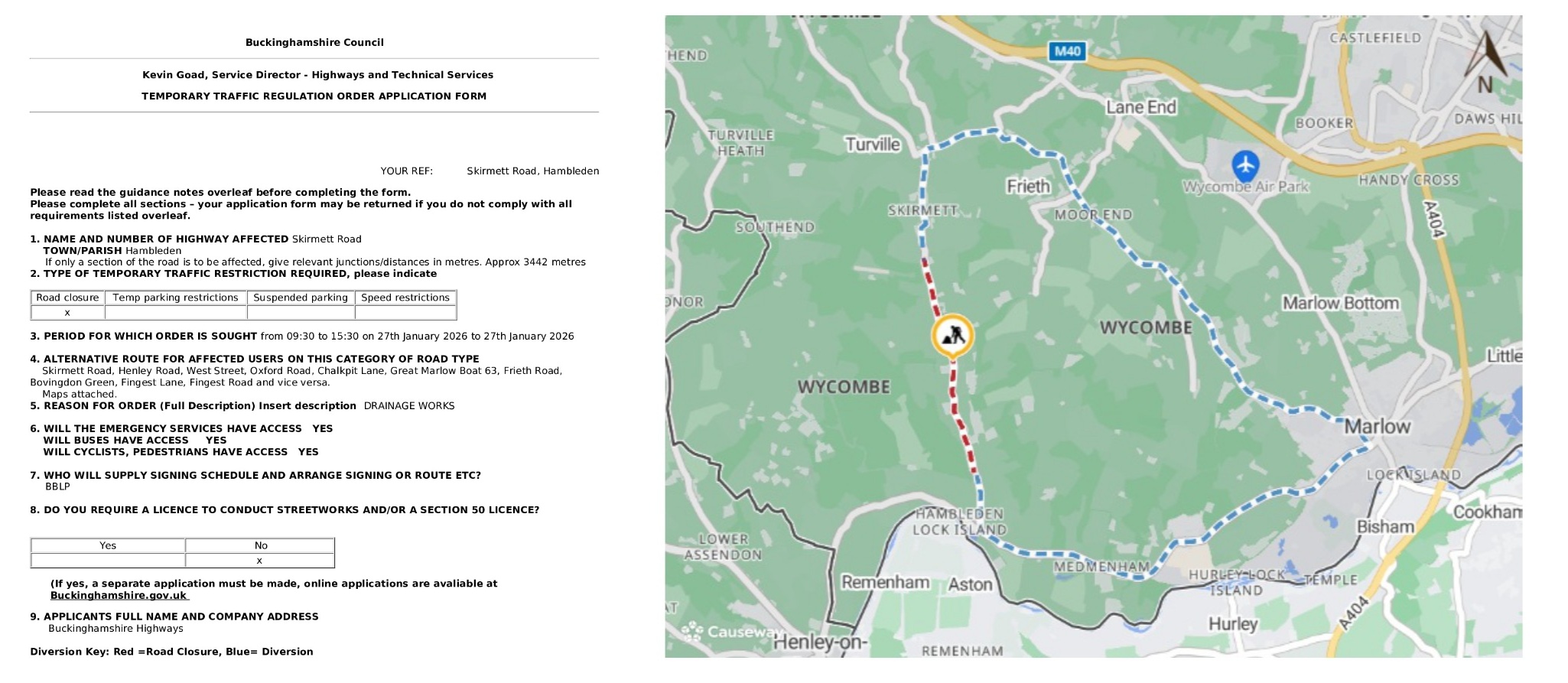 Road Closure - Skirmett Road, Hambleden