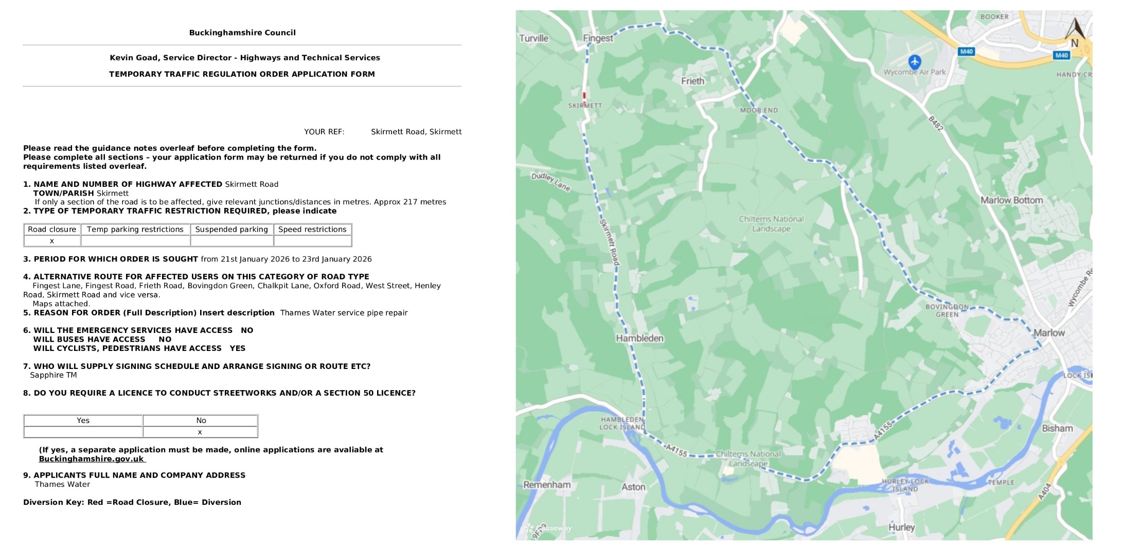 EMERGENCY Road Closure - Skirmett Road, Skirmett