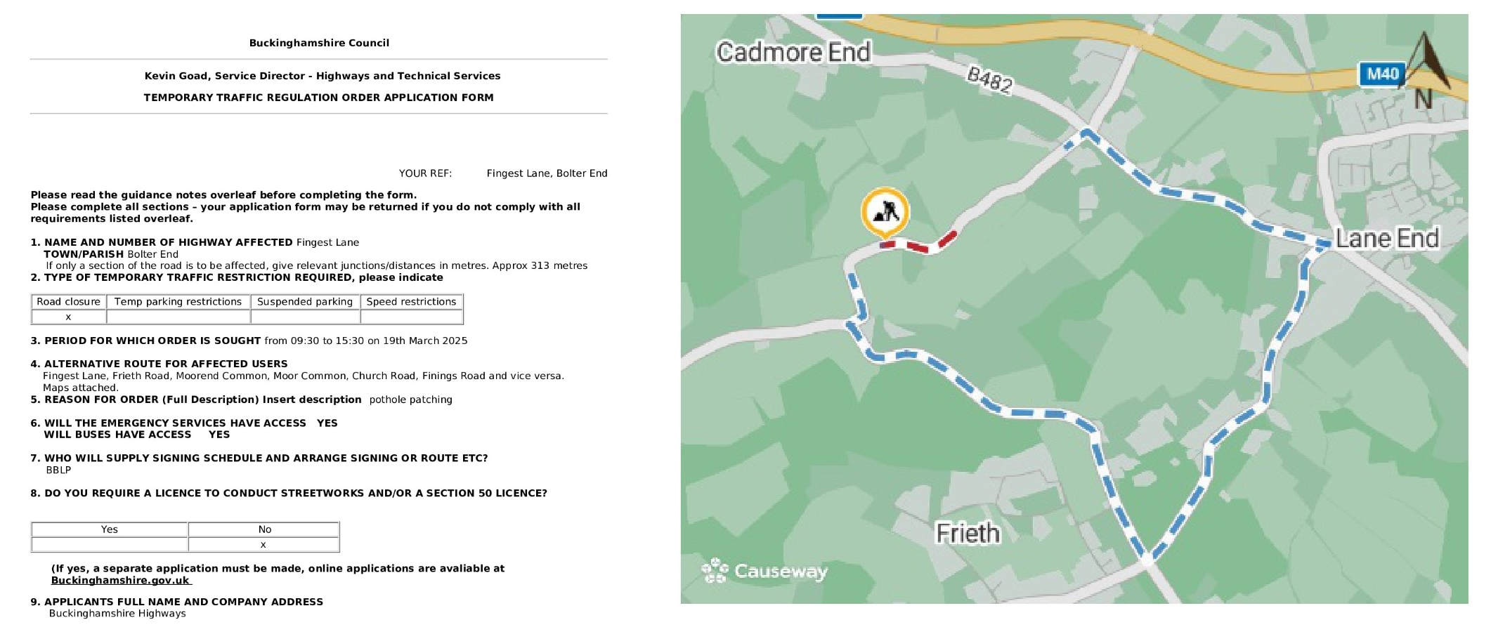 Road Closure - Fingest Lane, Fingest