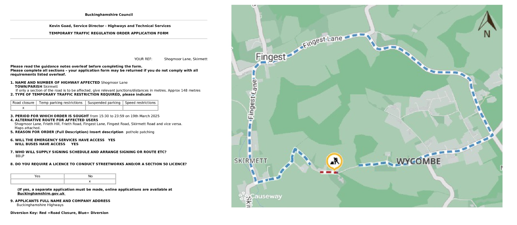 Road Closure - Shogmoor Lane, Skirmett