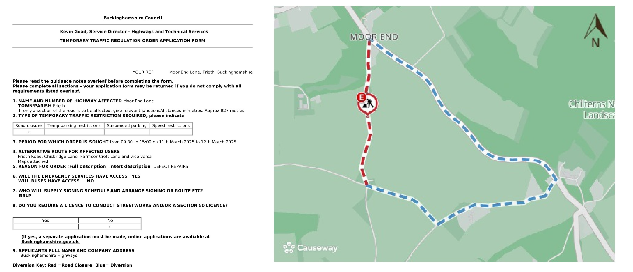 EMERGENCY Road Closure TODAY - Moor End Lane, Frieth