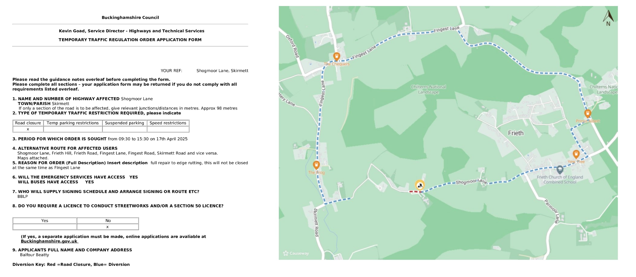 Road Closure - Shogmoor Lane, Skirmett