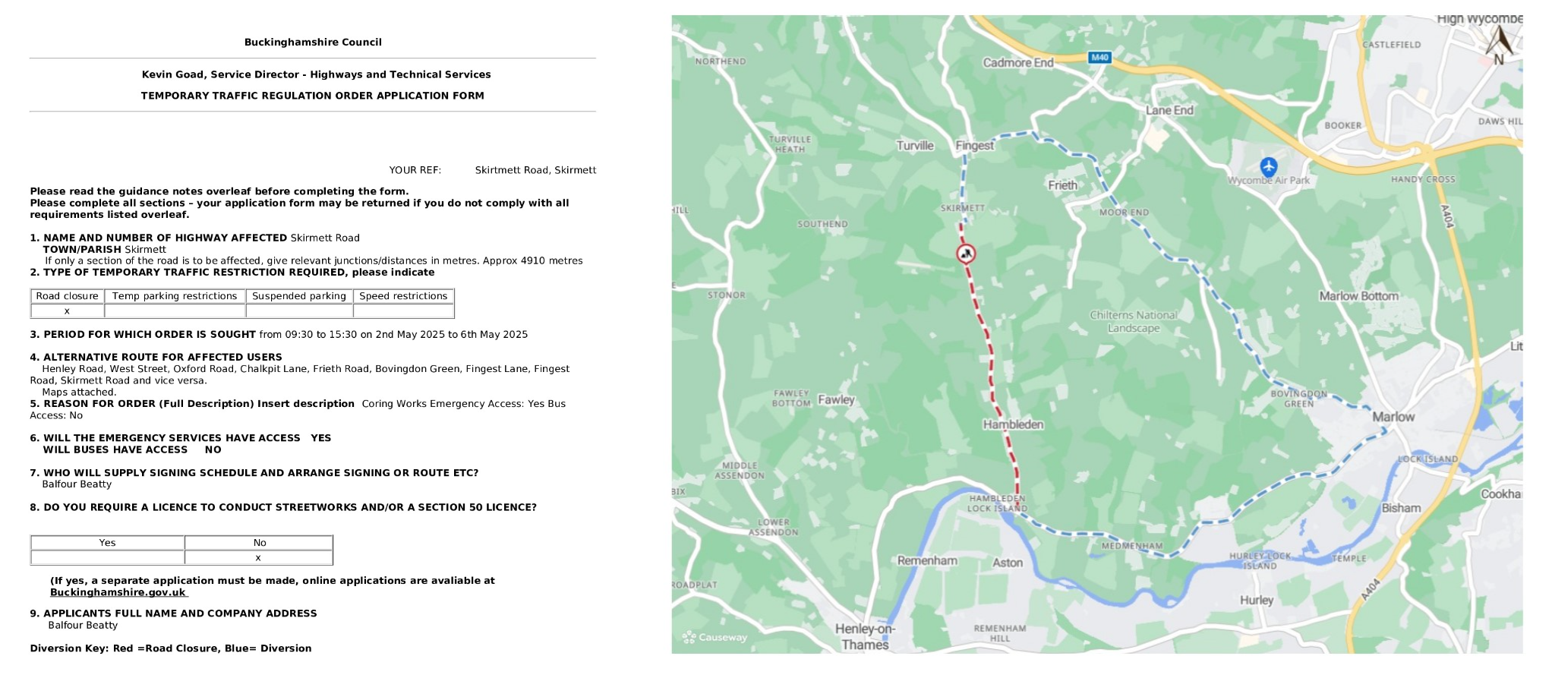 Road Closure - Skirmett Road, Skirmett