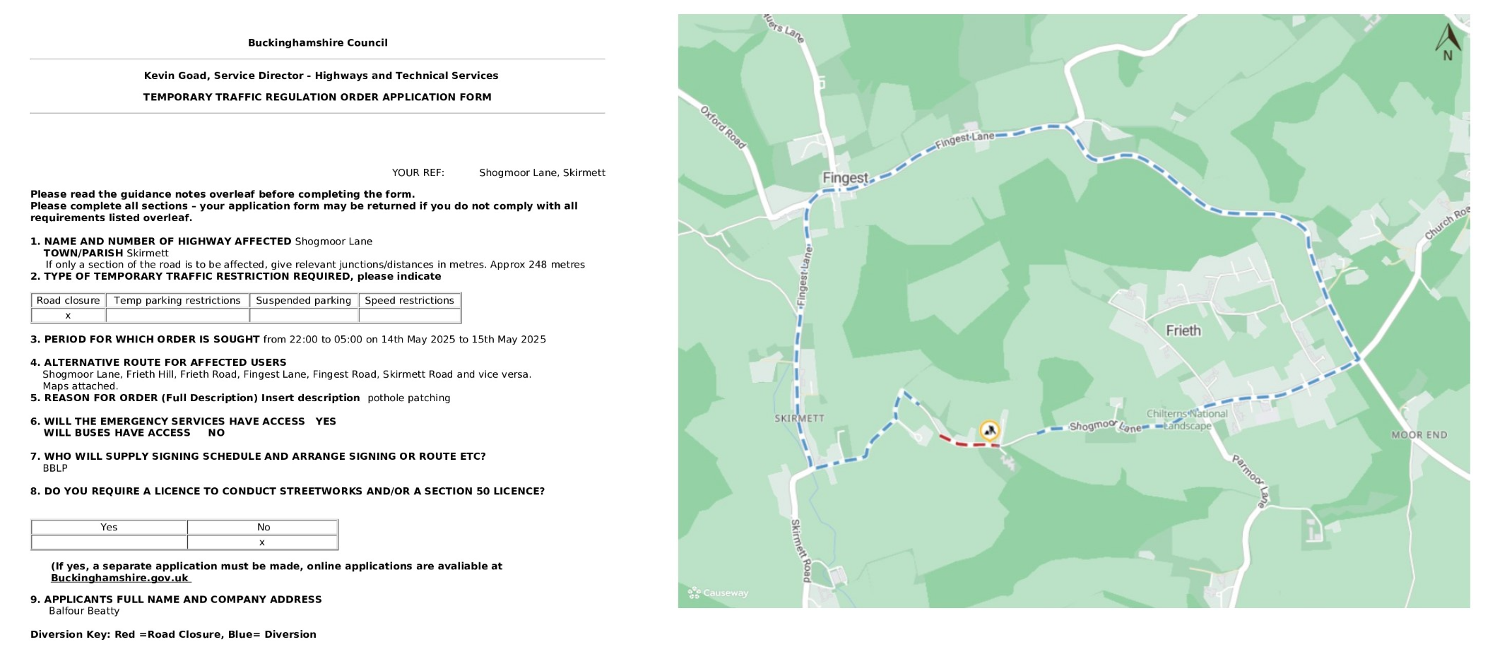 Road Closure - Shogmoor Lane, Skirmett