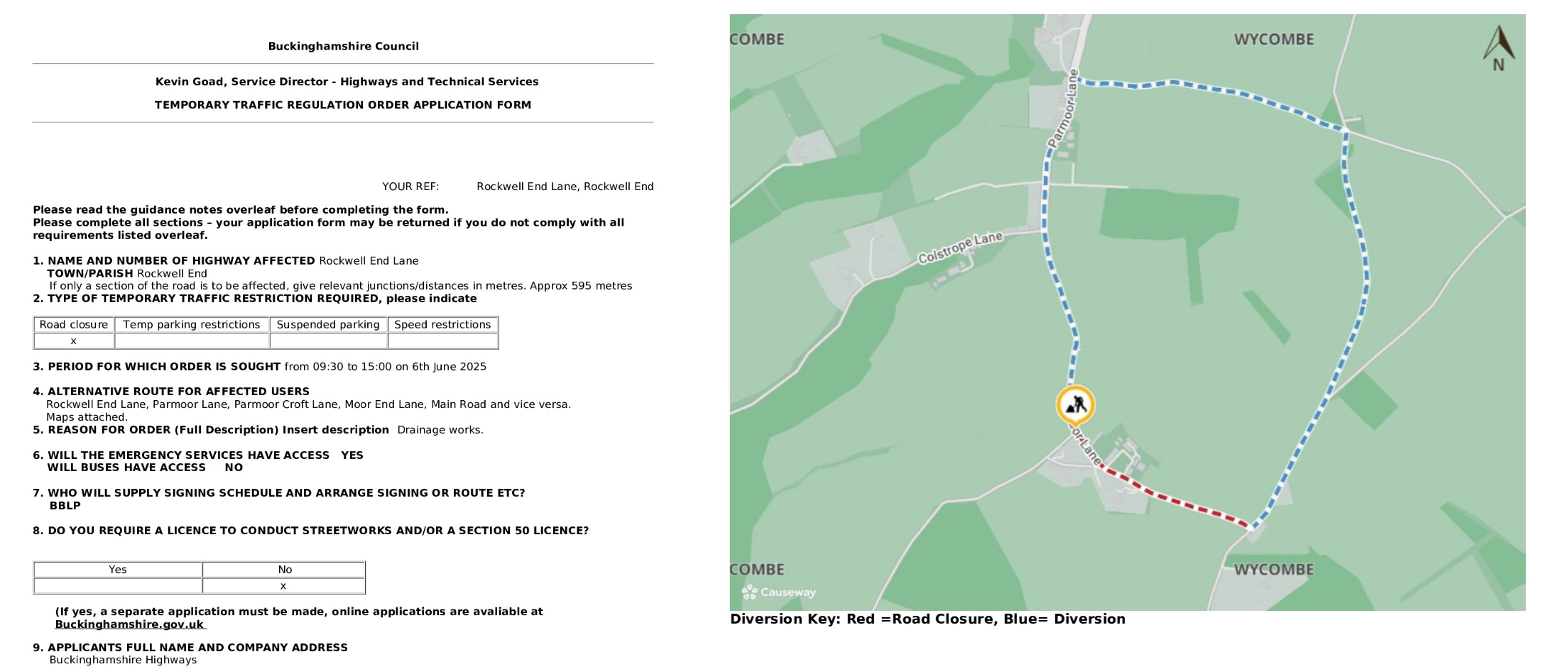 Road Closure - Rockwell End Lane, Rockwell End