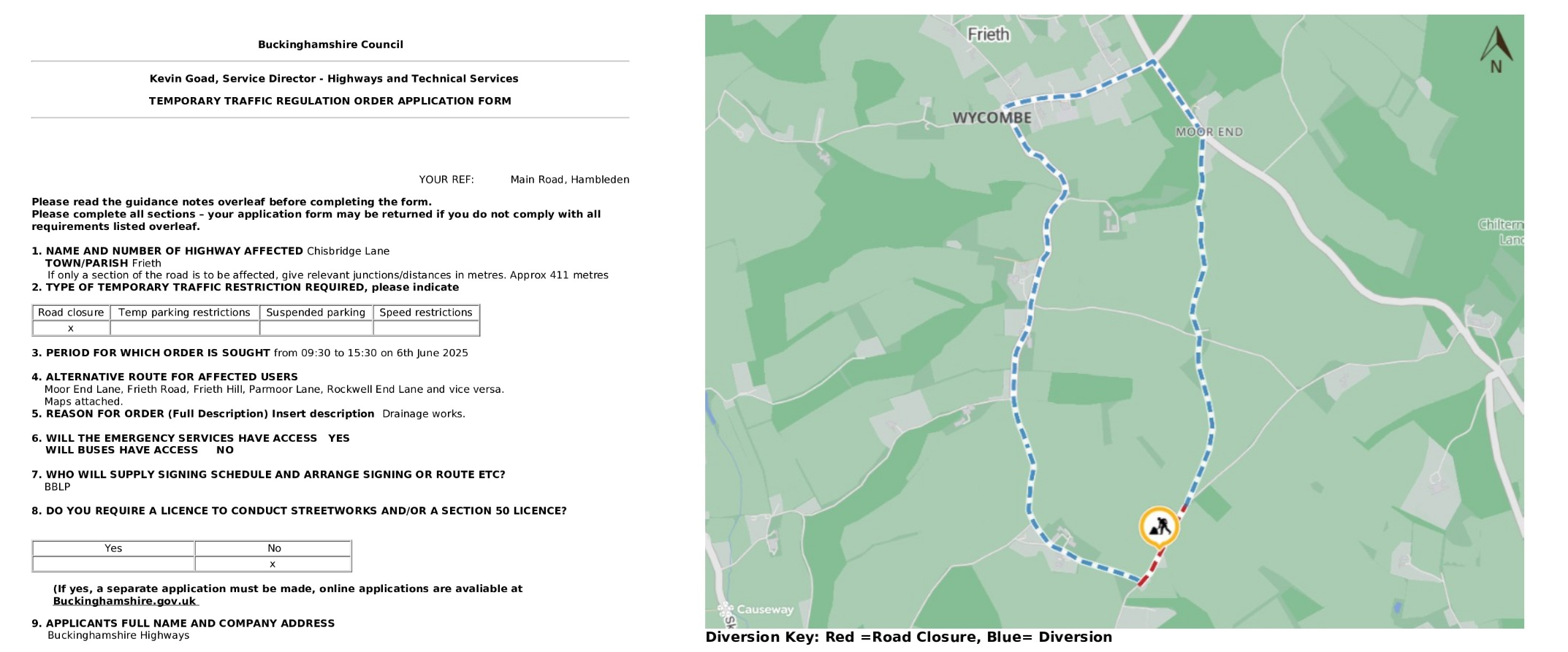 Road Closure - Main Road, Hambleden