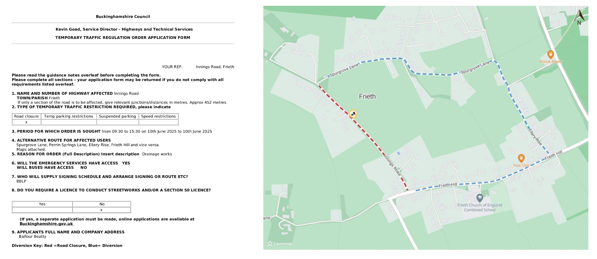 Road Closure - Innings Road, Frieth