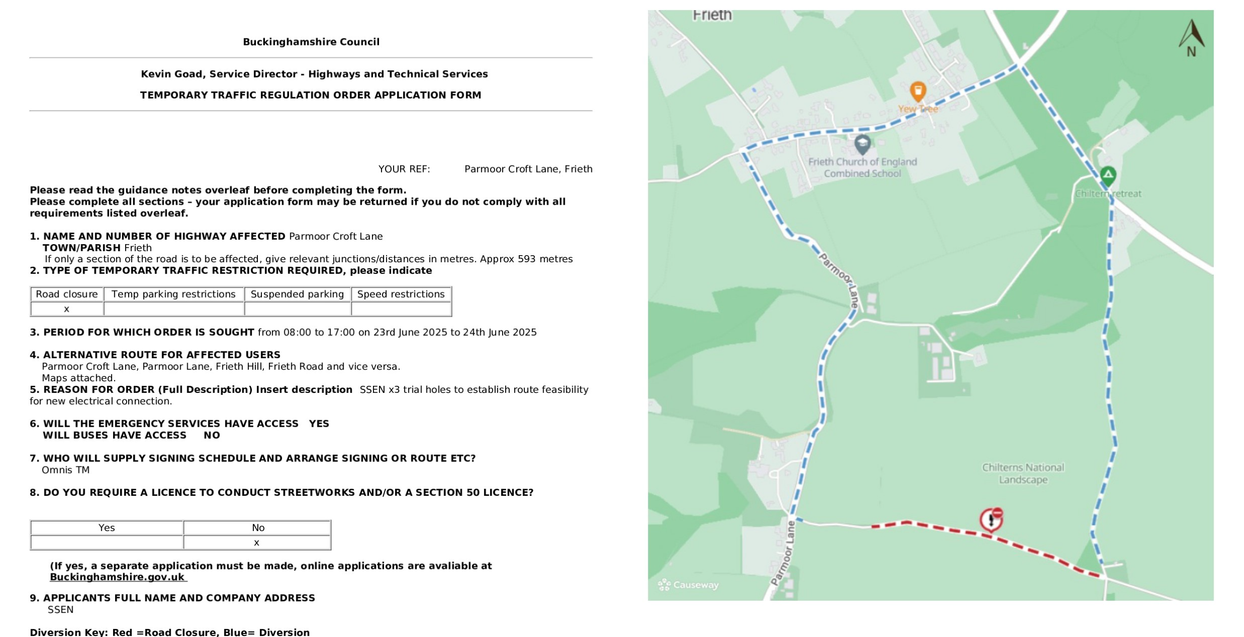 Road Closure - Parmoor Croft Lane, Frieth