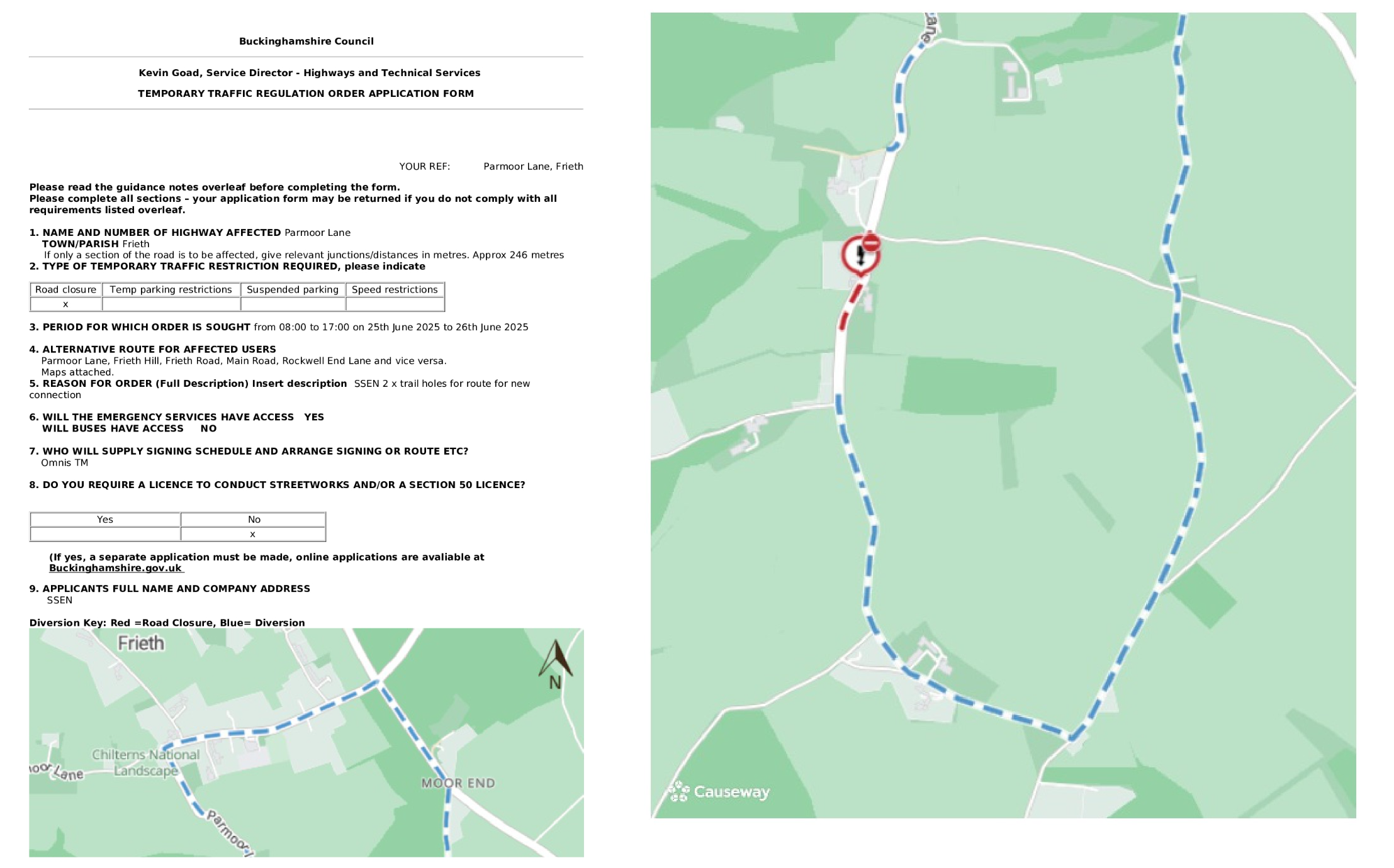 Road Closure - Parmoor Lane, Frieth