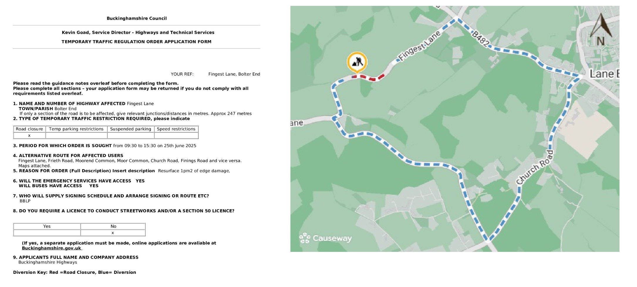 Road Closure - Fingest Lane, Fingest