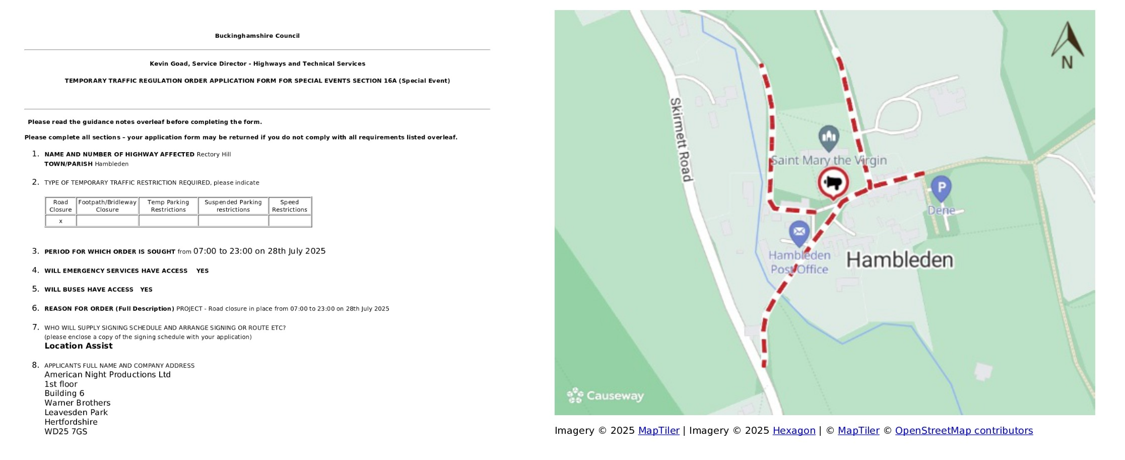 Road Closure - Rectory Hill, Hambleden