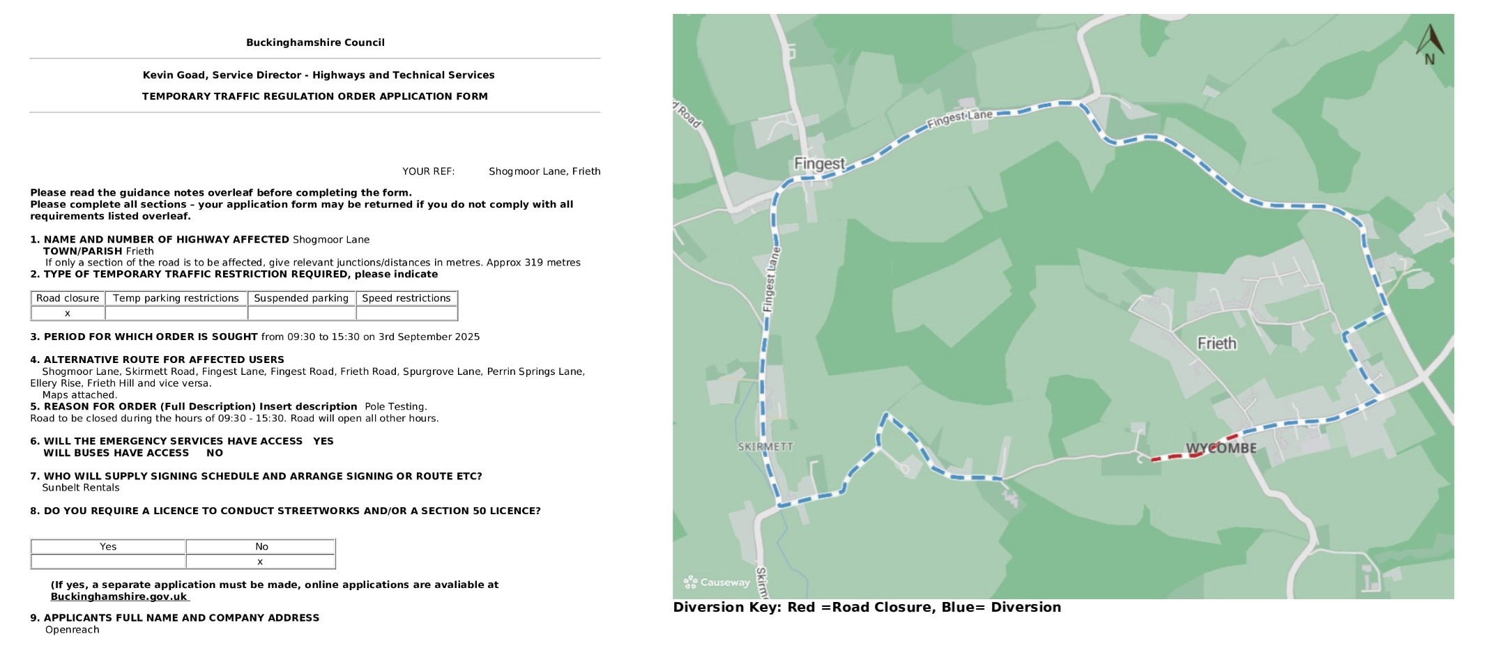 Road Closure - Shogmoor Lane, Frieth