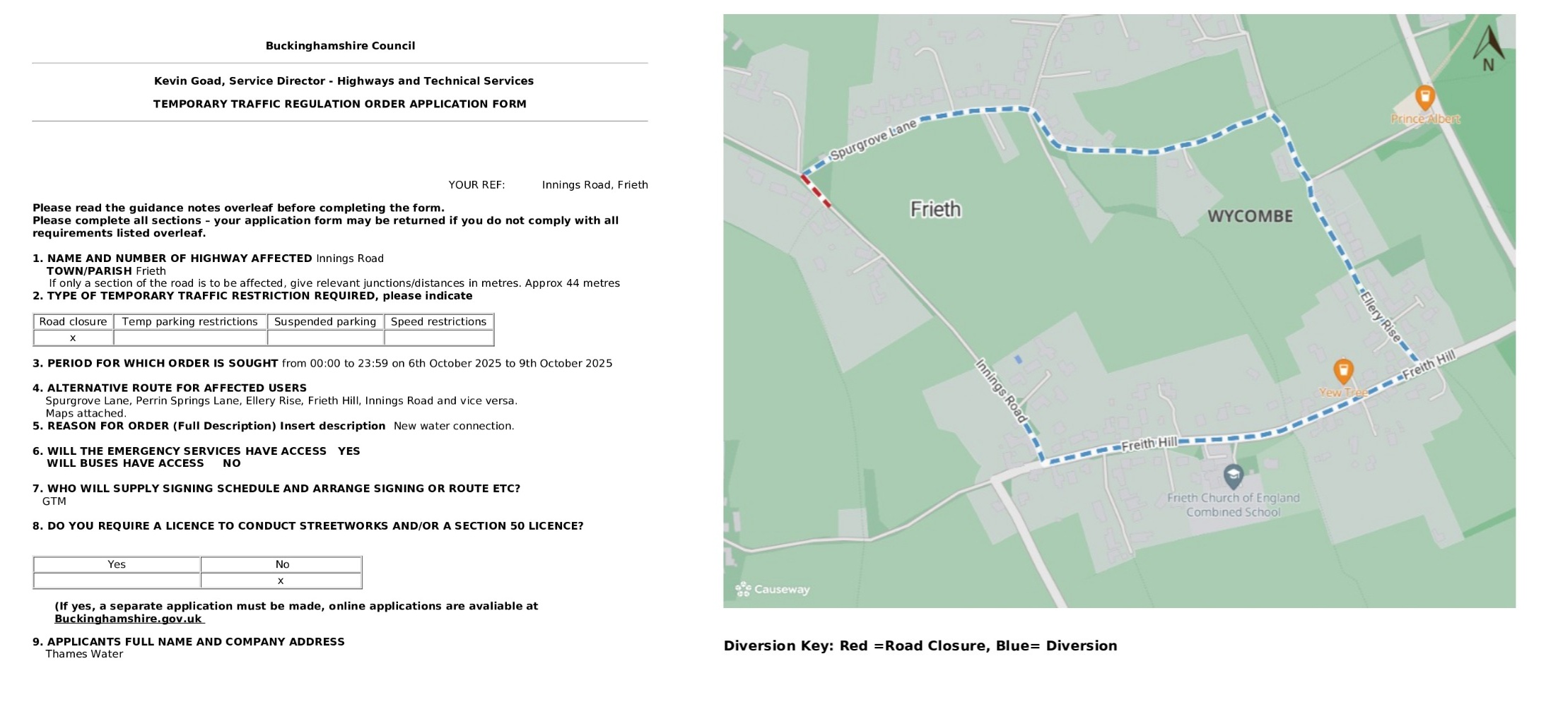 Road Closure - Innings Road, Frieth