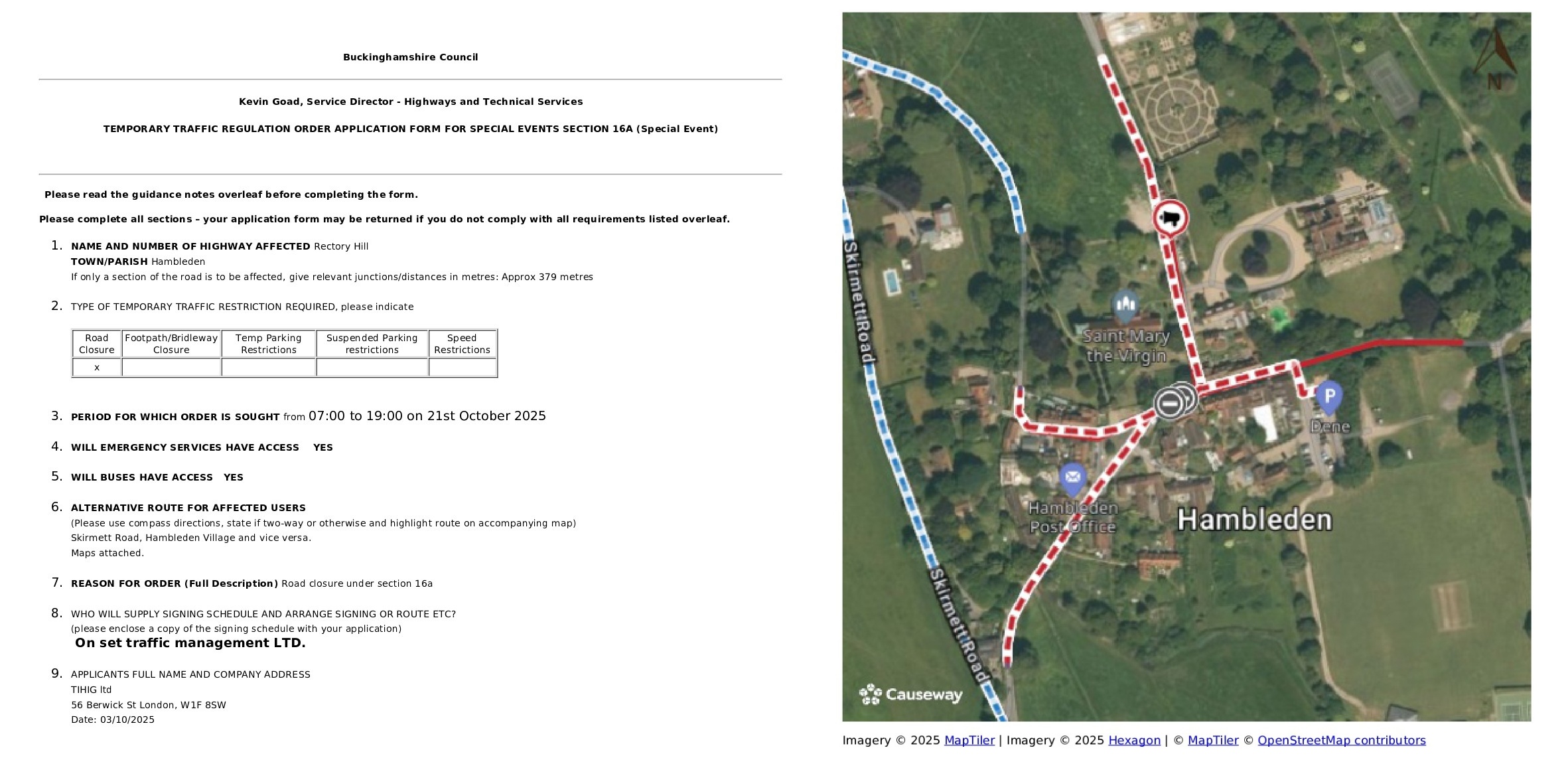 Road Closure - Hambleden village, Hambleden