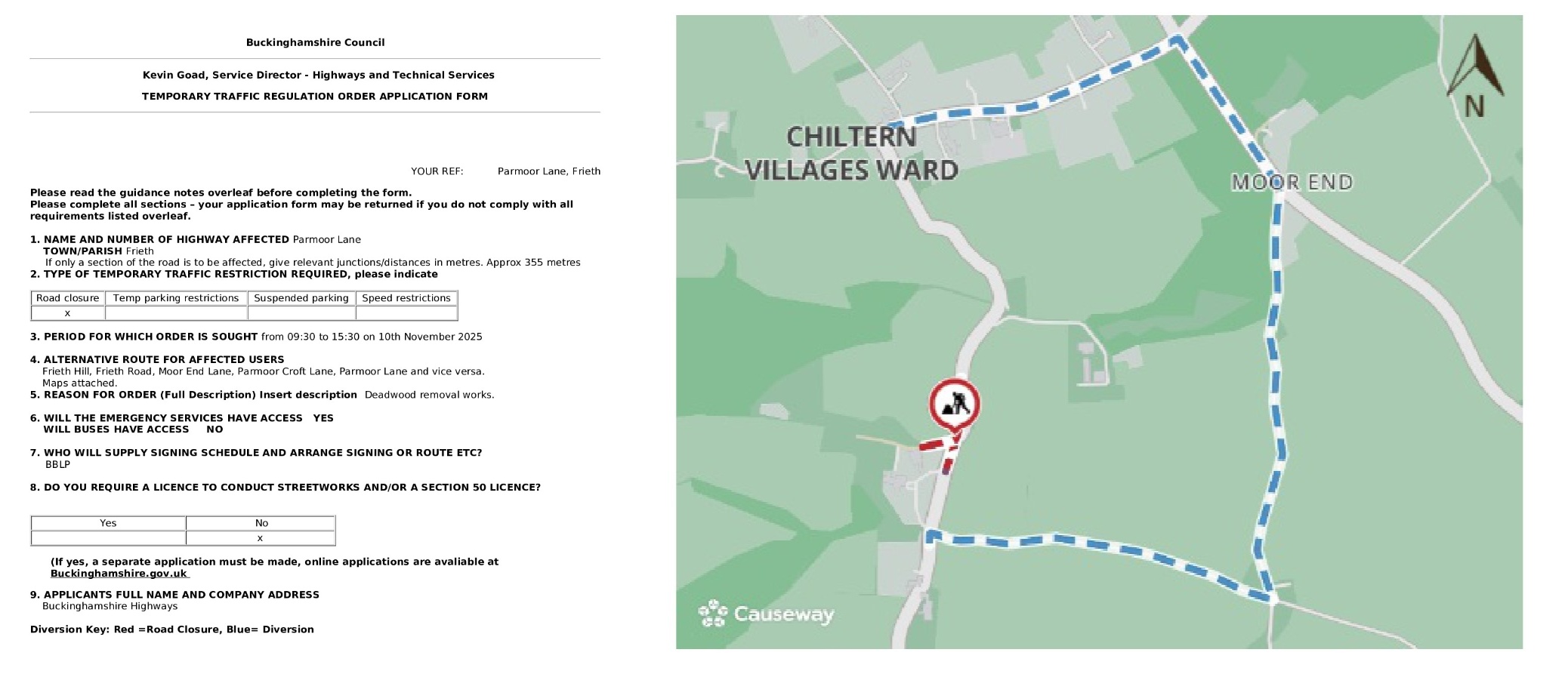 Road Closure - Parmoor Lane, Frieth