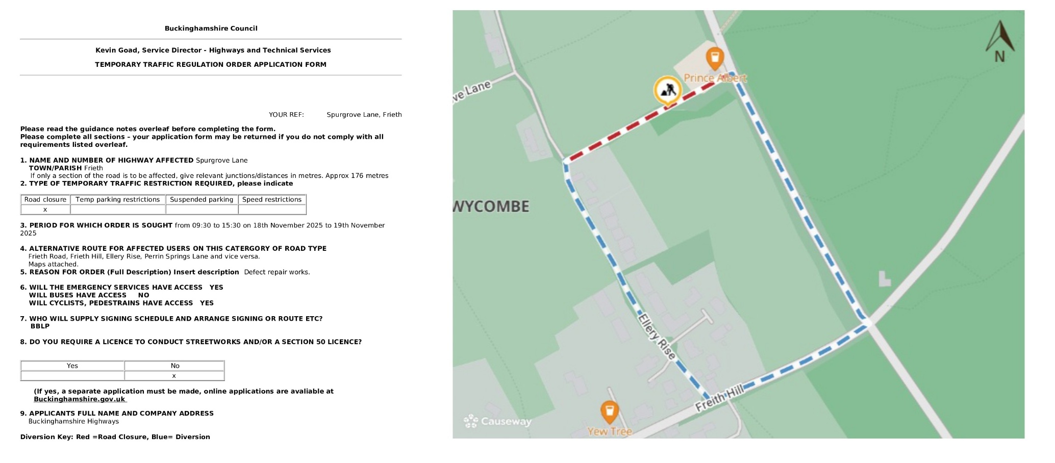 Road Closure - Spurgrove Lane, Frieth