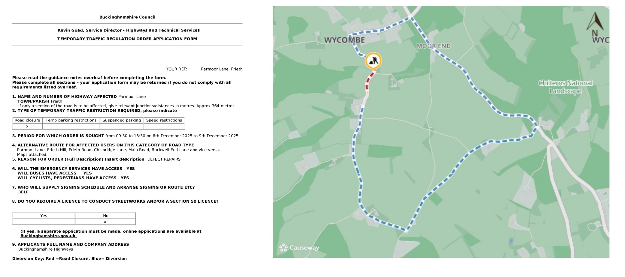 Road Closure - Parmoor Lane, Frieth
