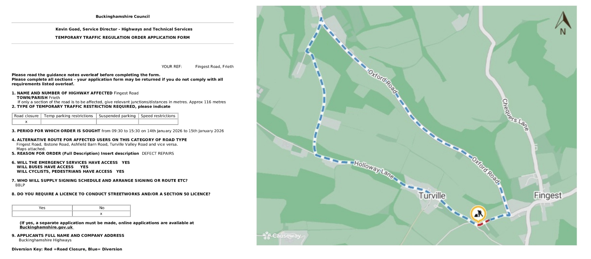 Road Closure - Fingest Road, Frieth