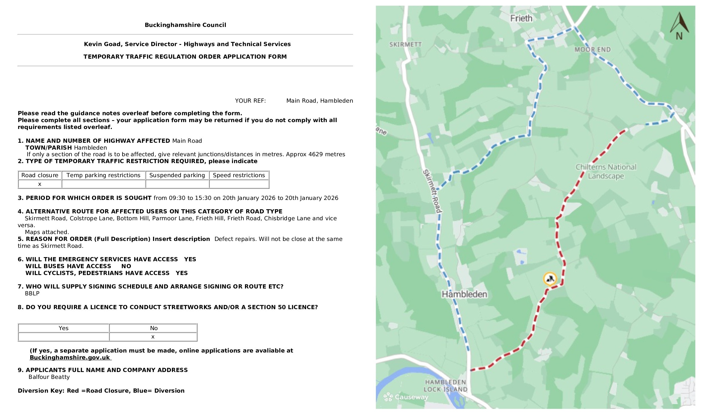 Road Closure - Main Road, Hambleden