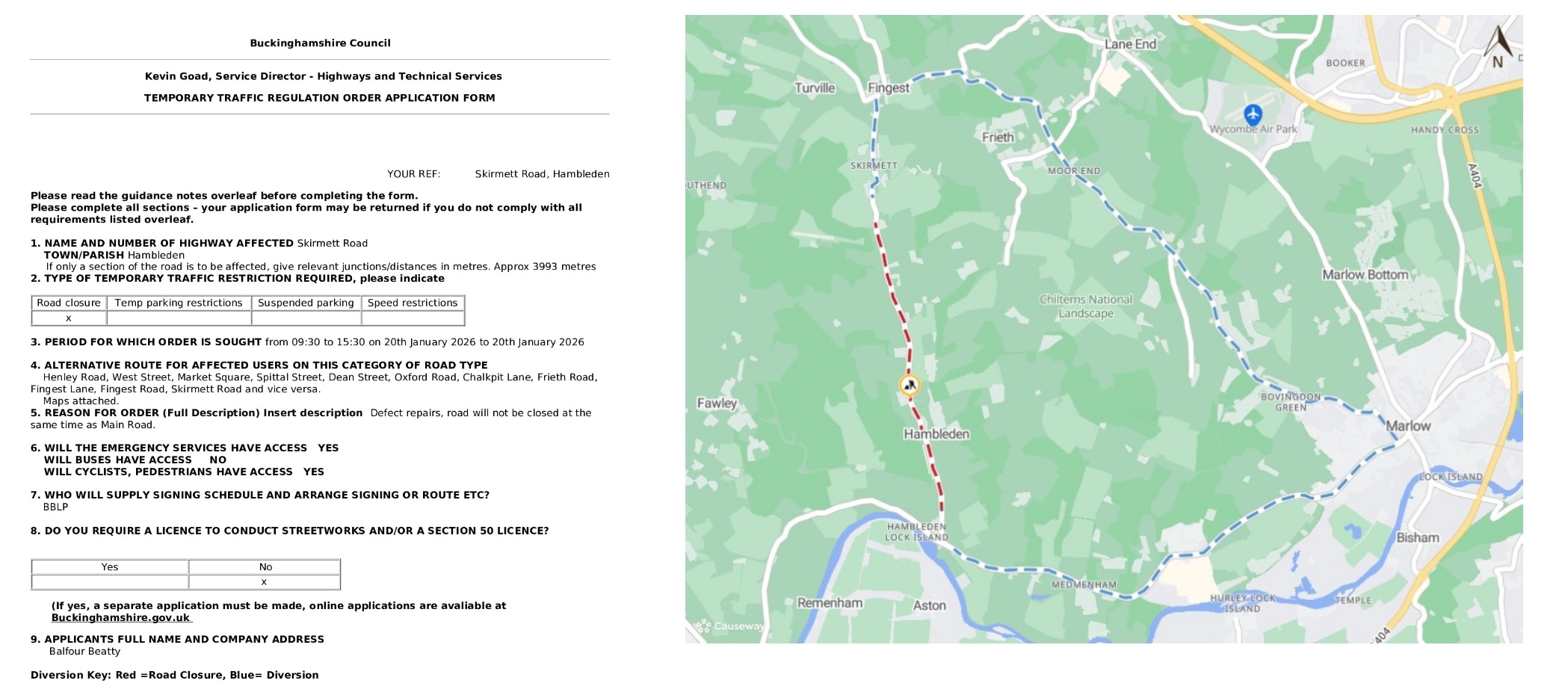 Road Closure - Skirmett Road, Hambleden