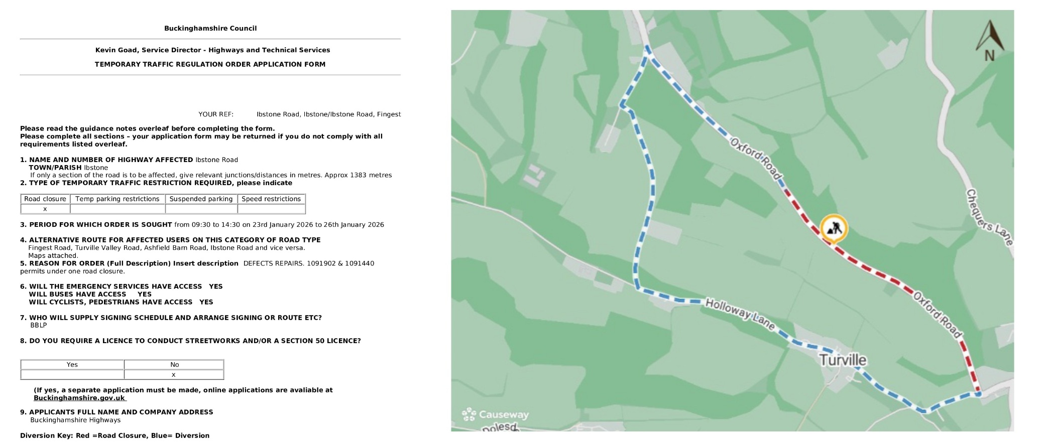 Road Closure - Ibstone Road, Ibstone and Ibstone Road, Fingest