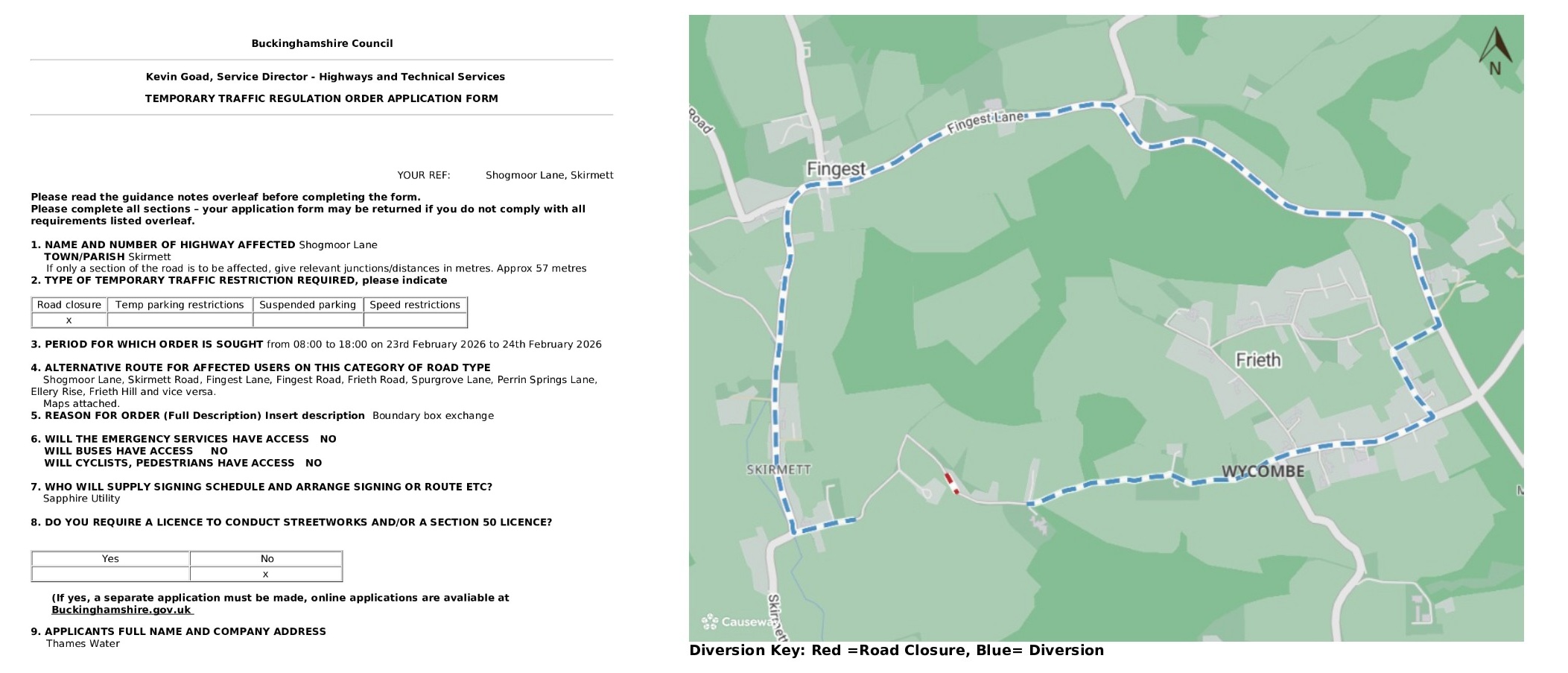 Road Closure - Shogmoor Lane, Skirmett