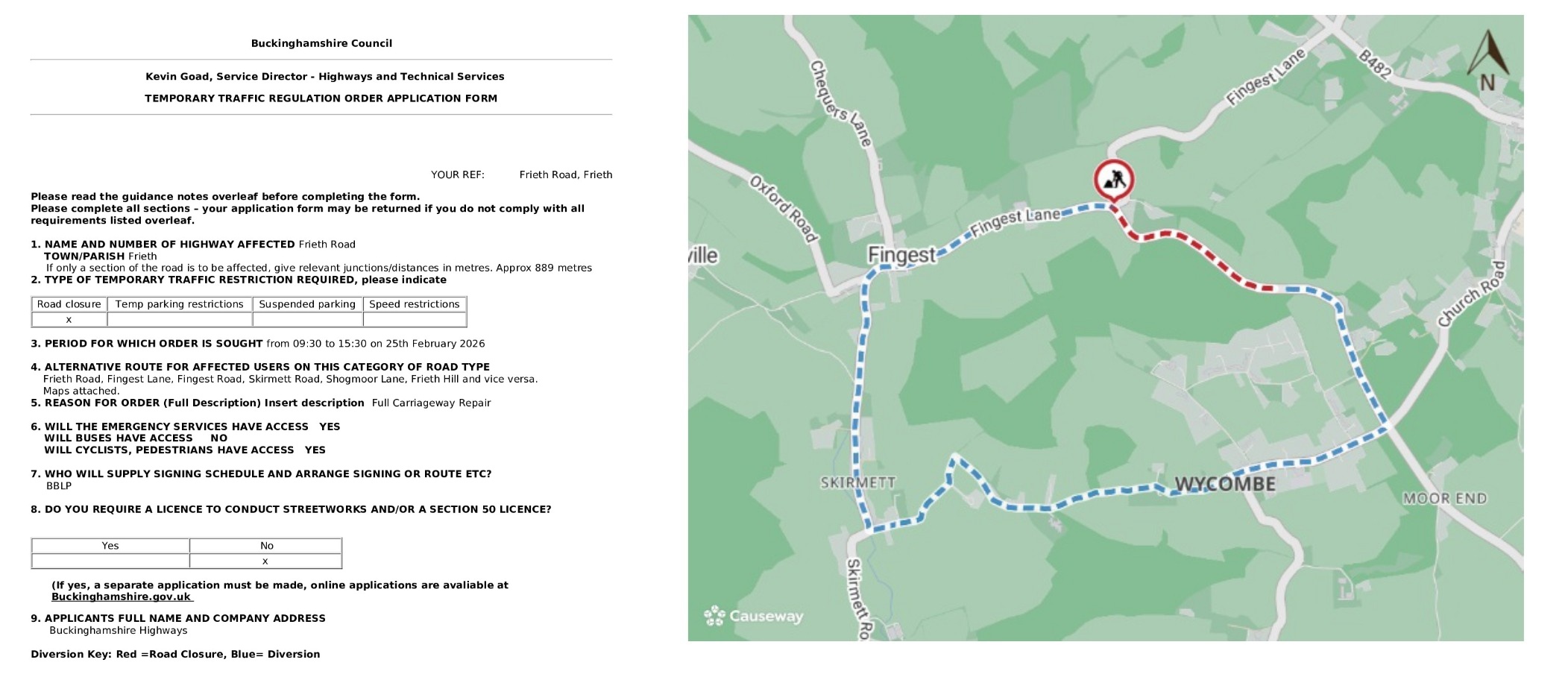 Road Closure - Frieth Road, Frieth
