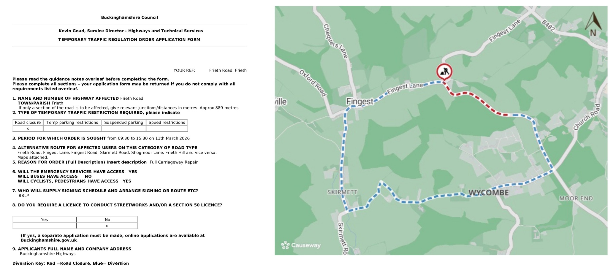 Road Closure - Frieth Road, Frieth