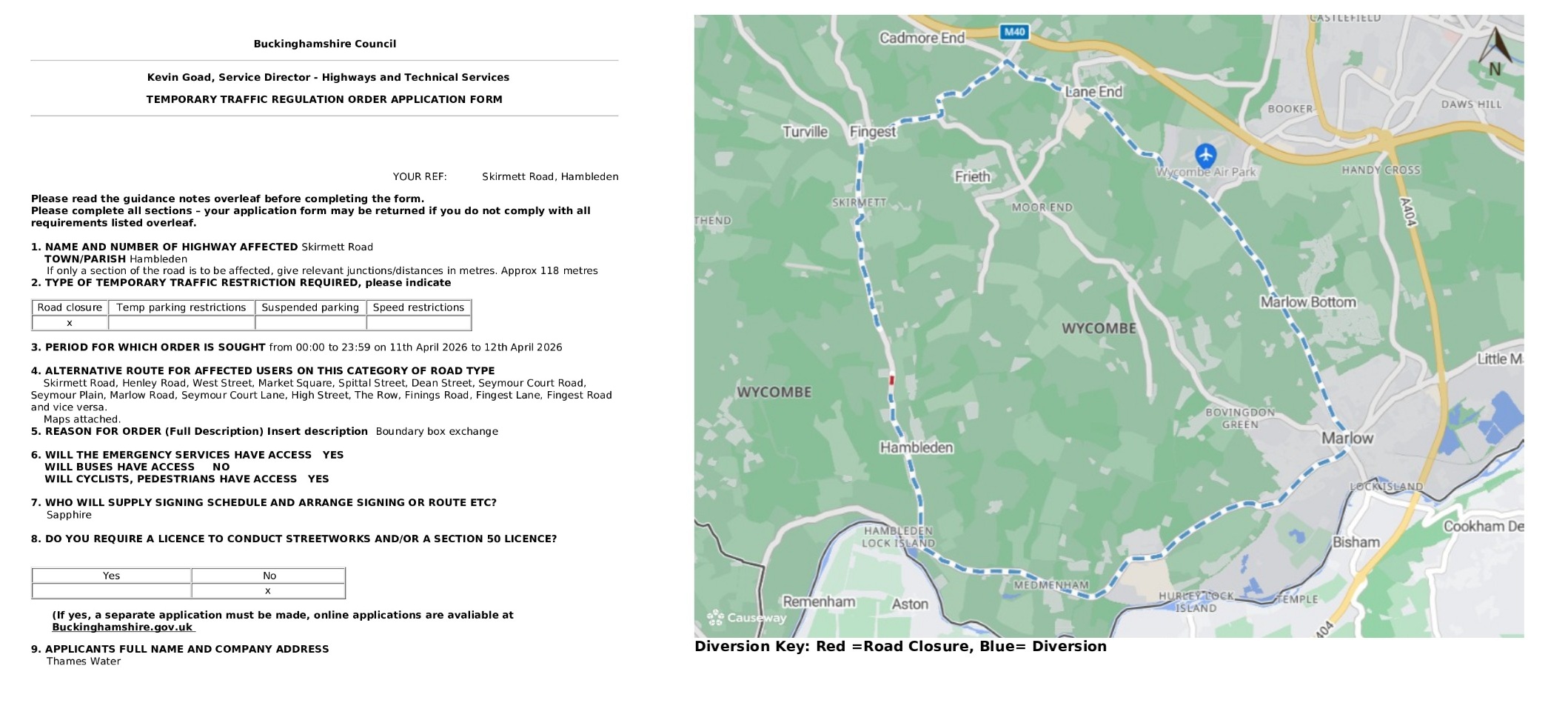 Road Closure - Skirmett Road, Hambleden