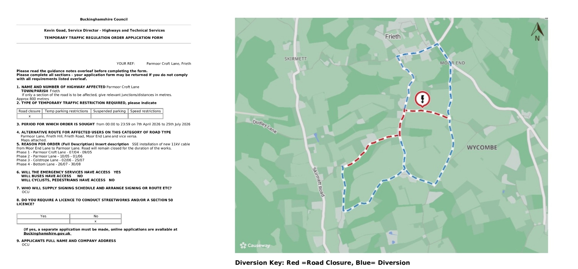 Road Closure - Parmoor Croft Lane, Parmoor Lane, Colstrope Lane, Bottom Lane