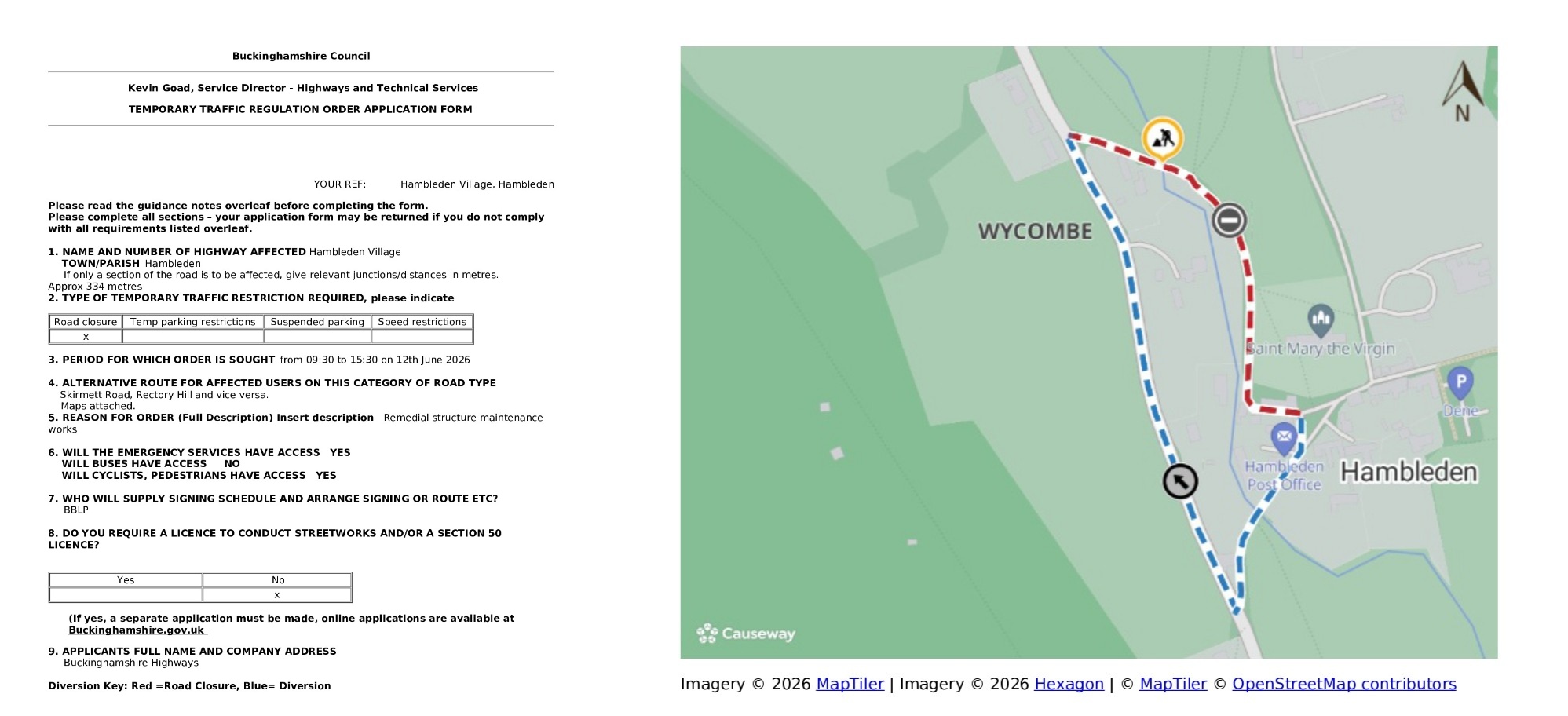 Road Closure - Hambleden Village, Hambleden