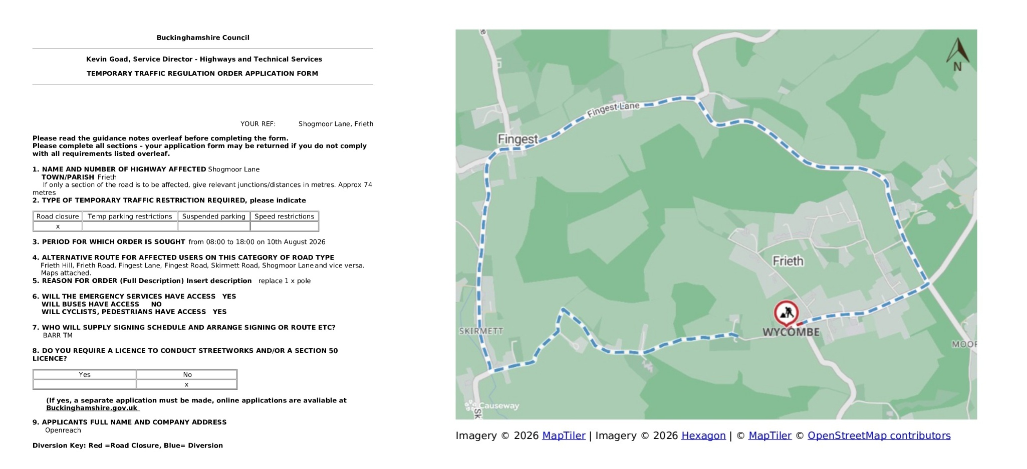 Road Closure - Shogmoor Lane, Frieth