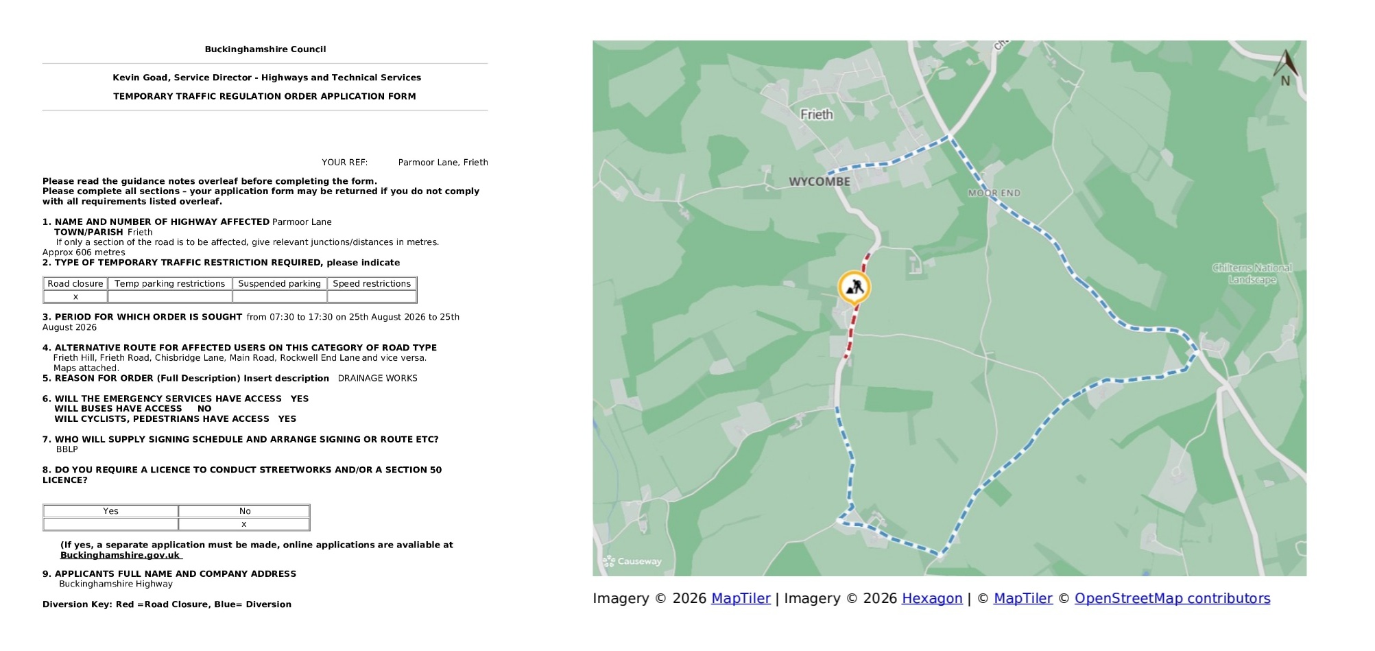 Road Closure - Parmoor Lane, Frieth