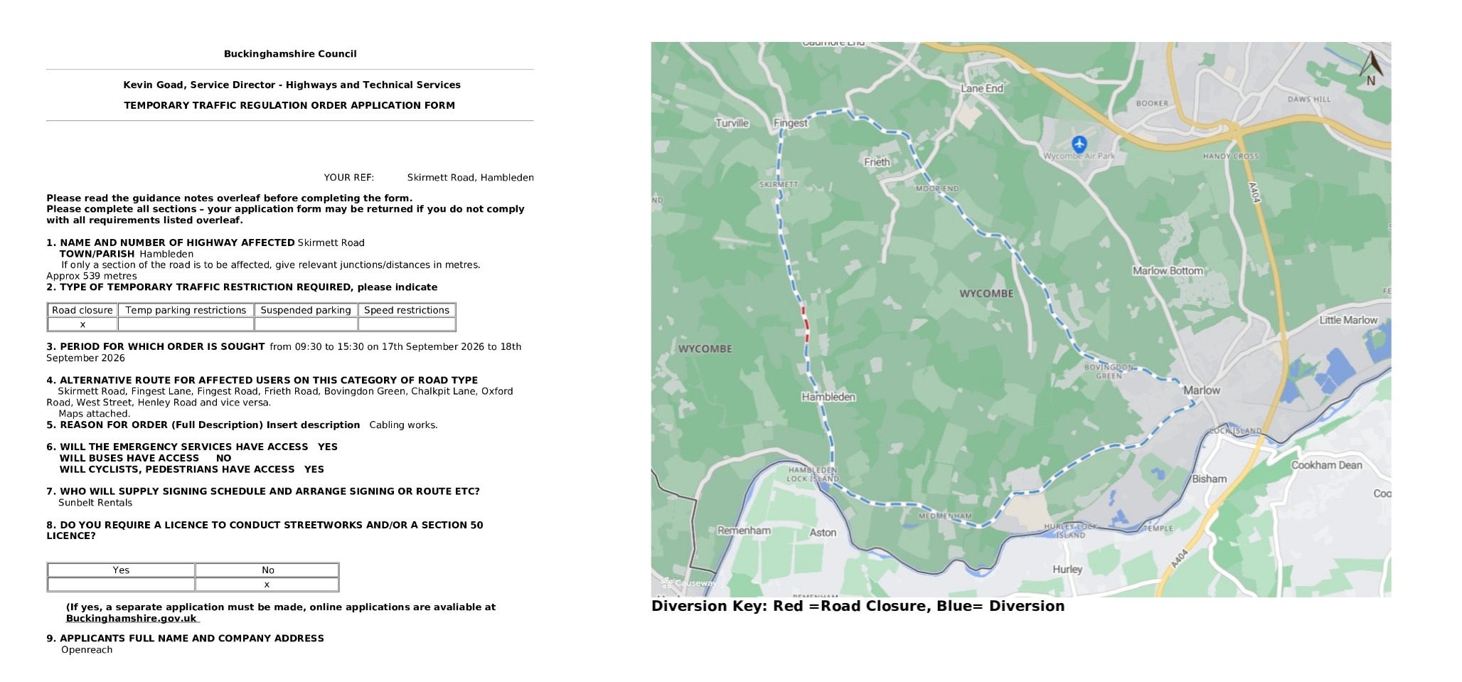 Road Closure - Skirmett Road, Hambleden