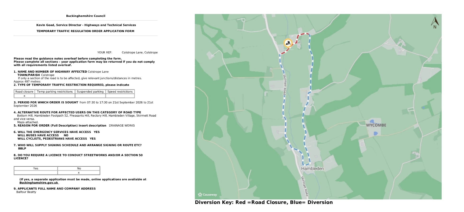 Road Closure - Colstrope Lane, Colstrope