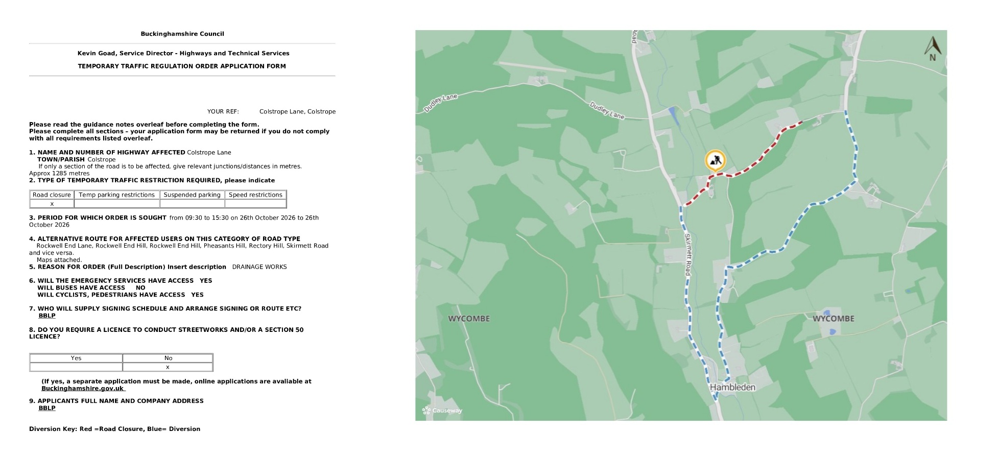 Road Closure - Colstrope Lane, Colstrope